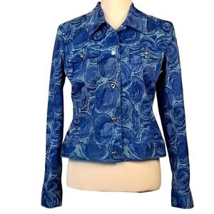KYE M Korean Designer Blue Swirl Print Jacket Urban Streetwear Swarovski Crystal